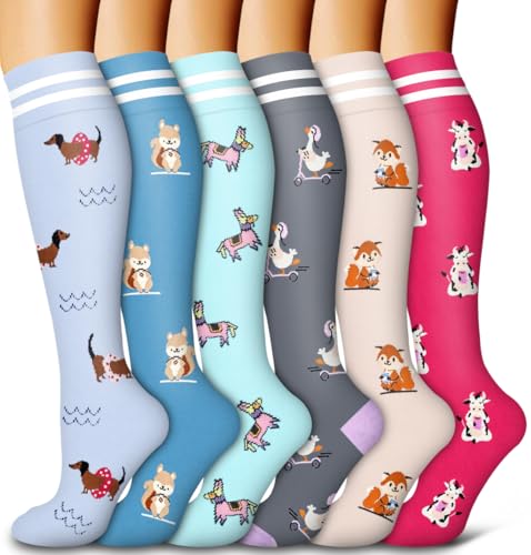 Bluemaple 6 Pack Copper Compression Socks for Men & Women, Small-Medium, D-Assorted - Athletic & Medical Circulation Support