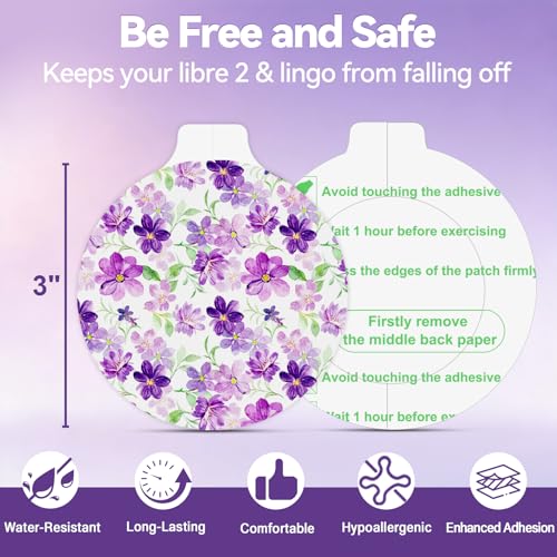 40-Pack Floral Waterproof Sensor Covers for Libre 2 Plus & Lingo CGM