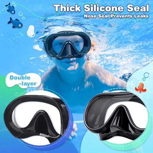 Kids Swim Goggles Mask with Nose Cover - Black L (8-16)