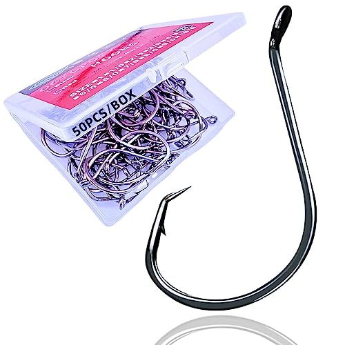 2X Strong Carbon Steel Circle Fishing Hooks - 50 Pack Size 1#