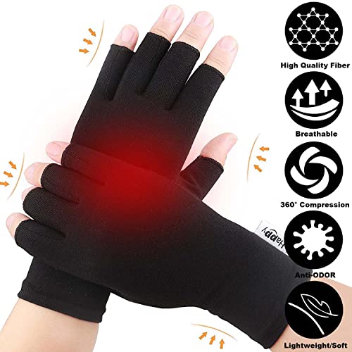 Happymart Medium Black Arthritis Compression Gloves for Hand & Wrist Support, Open Finger Design