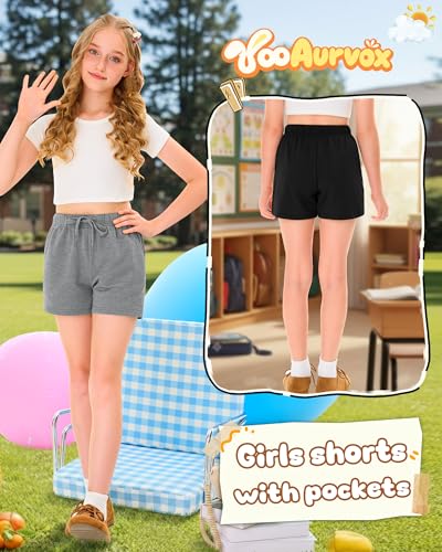 Girls Athletic Shorts 4-Pack - Black, Gray, Khaki, Apricot - 13-14 Years