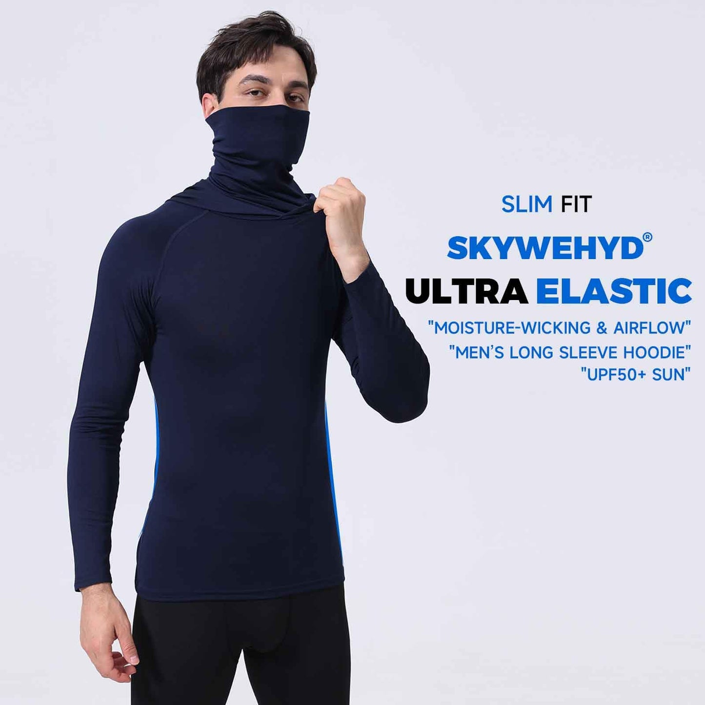 SKYWEHYD Men's UPF 50+ Sun Protection Hoodies, Long Sleeve Moisture Wicking Shirts with Face Mask for Fishing, 3 Pack (US, Alpha, Medium, Regular, Regular, Black+Blue+Gray)