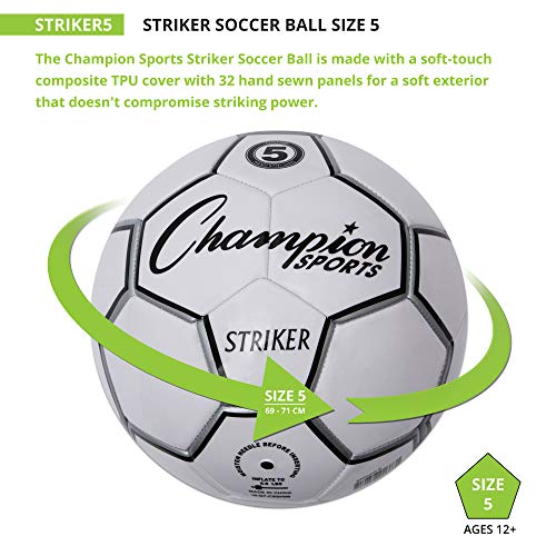 Champion Sports Size 5 Soccer Ball - PU Cover, Butyl Bladder, Youth & Adult Practice & Play