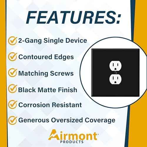 (2 Pack) Jumbo 2-Gang Duplex Outlet Cover Plate – Oversized 5.5"x5.5" Centered Receptacle Faceplate, Heavy-Duty Black Metal, Matte Finish, Screw Mount, Made in USA, Fits Standard Duplex Outlets