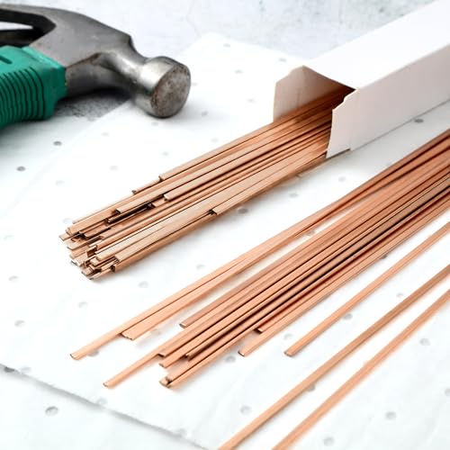 Tandefio 40 Sticks Brazing Rods AWS BCup-5 15% Silver Solder Phos Copper Brazing Alloys Flat Welding Rods Industry 0.050"x1/8"x10" for Air Conditioning Refrigerator Cold Storage HVAC Units
