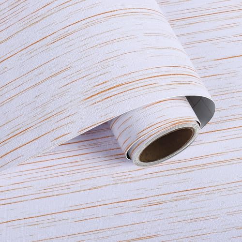 VaryPaper 15.7''x78.7'' White Gold Grasscloth Peel and Stick Wallpaper Textured Contact Paper for Cabinets Waterproof Removable Self Adhesive Linen Grass Cloth Wallpaper for Bedroom Bathroom Walls