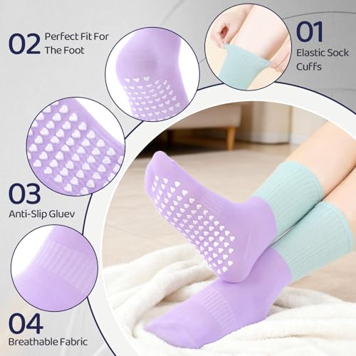 5-Pack Cotton Pilates Socks for Women with Grips - Color Blocking