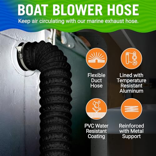 Better Boat 4 Inch ID Boat Blower Hose – 10 ft Marine Exhaust Duct, Black