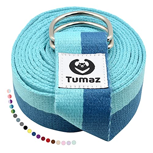 Yoga Strap for Stretching with Adjustable D-Ring - 8 Feet Blue Match