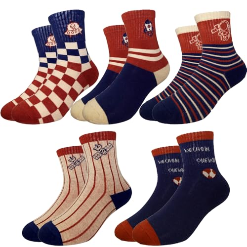 Kids Athletic Crew Socks - Boys & Girls Cotton Running Socks, 8-12 Years Plaid
