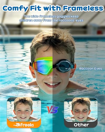 Freela Kids Swim Goggles Anti-Fog UV Protection, Green-Black & Black, 8-16 Years