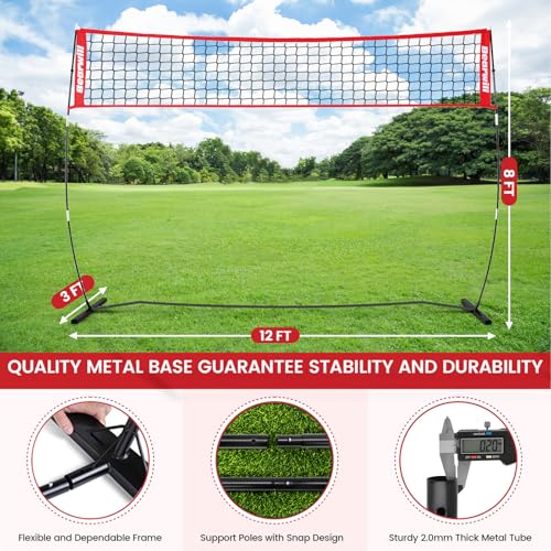 12FT Portable Volleyball Net - Adjustable Height Freestanding Set