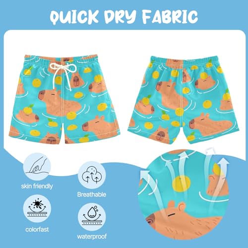 CUPADA Boys Swim Trunks 6-16 Years Capybara Print, Small (Capybara Swimming) – Quick-Dry Board Shorts