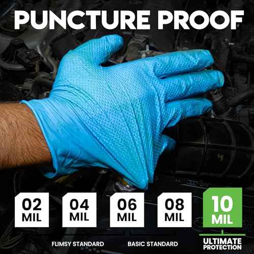 10 Mil Nitrile Non-Sterile Gloves | Heavy Duty Disposable | Diamond Texture | Latex Free | Blue | XL