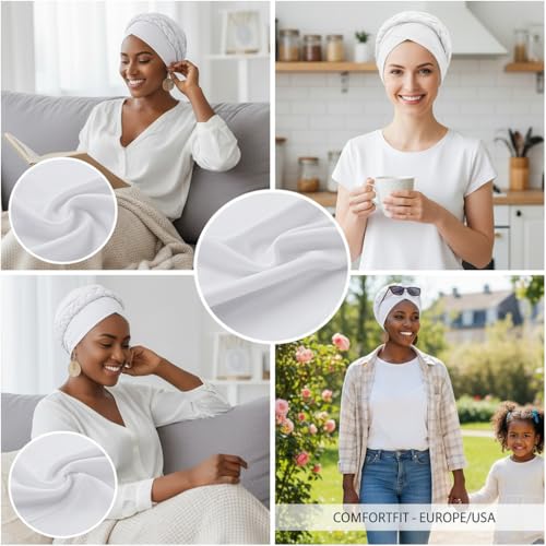 African Women Turban Cap - Pre-Tied Double Braid Headwrap - White