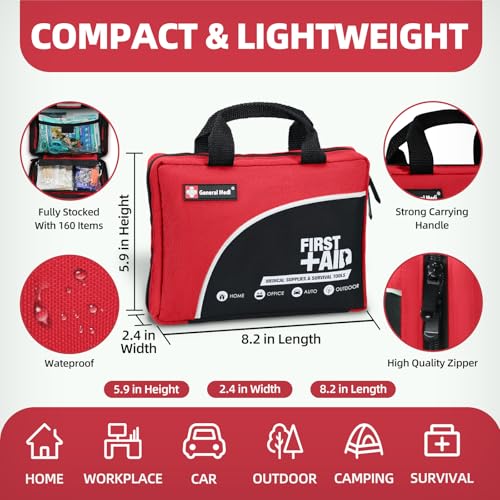 160-Piece First Aid Kit - Compact and Lightweight Emergency Supplies