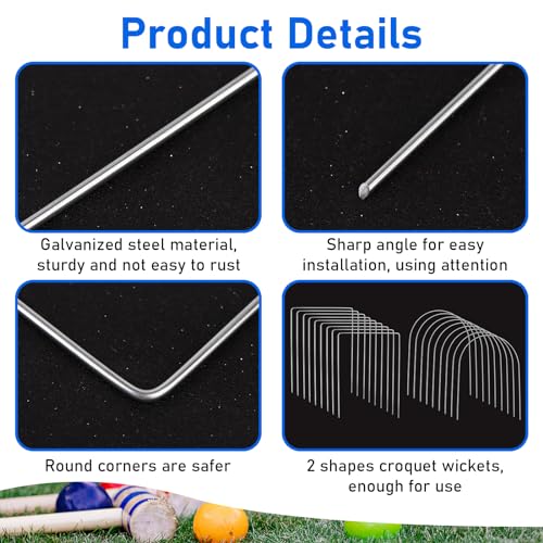 18 Pcs Croquet Wickets Replacement Set – 9 Square & 9 Arched Steel Hoops