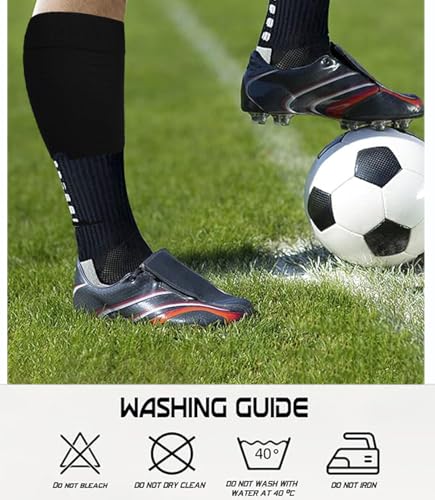 Soccer Grip Socks & Shin Guard Sleeves - Anti-Slip, Black/Red