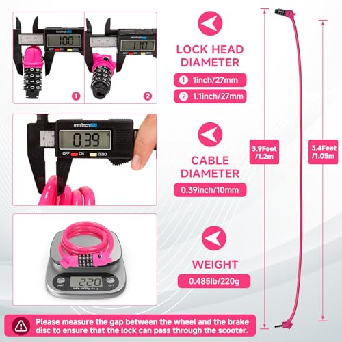 4-Digit Resettable Combination Bike Lock - 3.9 Feet, Pink