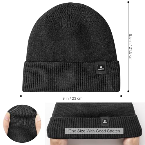 Soft Knit Cuffed Beanie - Unisex Winter Hat for Men and Women - Black