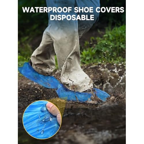 Shoe Covers Disposable Non Slip Pack of 300 (150 Pairs): TOOSOFt Blue Plastic Booties for Shoes Covers - Extra Large Foot Booties Disposable Waterproof Indoors,fits up to Size 11 US Men and 13 Women
