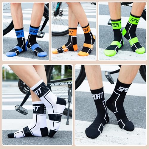 Men's Cycling Socks 5 Pair Compression Athletic Crew Reflective Bike Socks