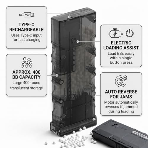 Electric Airsoft Speed Loader - 400-Round BB Loader for 6mm BBs