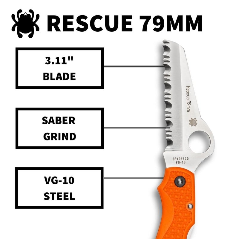 Spyderco Rescue 79mm Folding Pocket Knife with 3.1" VG-10 Steel Blade and FRN Handle - EDC Knife for Men and Women, Perfect for Hunting, Tactical, Camping, Survival, Hiking - SpyderEdge - C45SOR