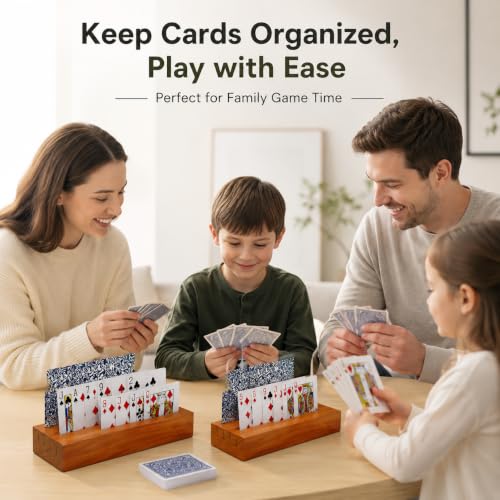 Iswabard Orange Set of 6 Wooden Card Holders for Playing Cards - 4-Row Stand with Non-Slip Pads