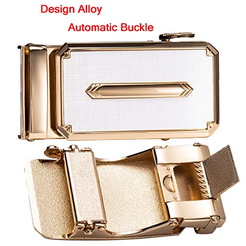 Dubulle Men's Designer Leather Ratchet Belt, White Waist Size 24-38" with Sliding Buckle