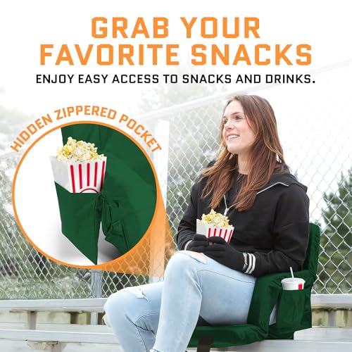 Heated Stadium Seat with Back Support - USB Battery Included - Hunter Green