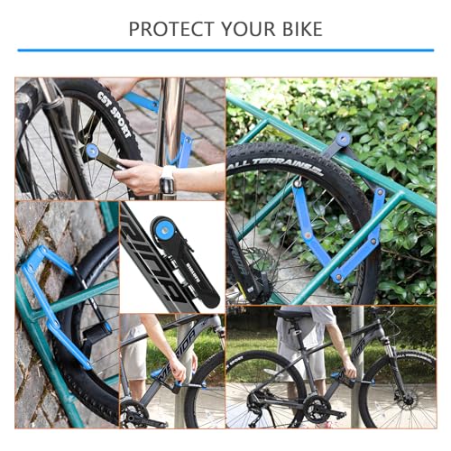 BIGLUFU Blue Folding Bike Lock 86cm with 4 Keys, Heavy-Duty Alloy, Mount & Straps
