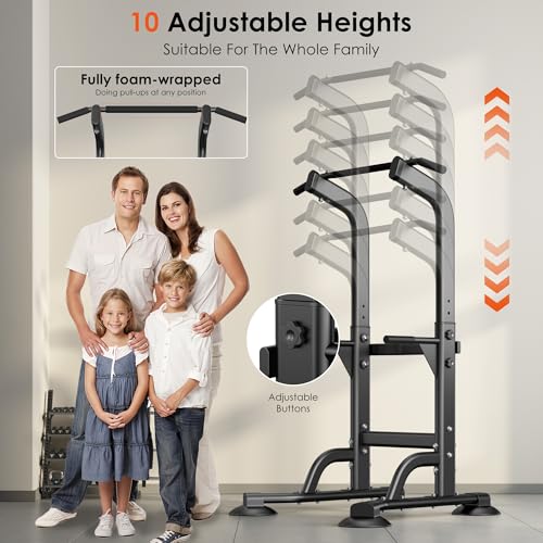 Power Tower Dip Station with Adjustable Height - Black