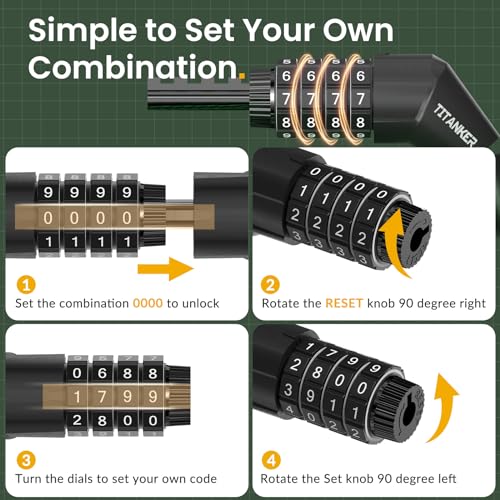 4 Feet Bike Lock Cable - Resettable Combination Lock, Black