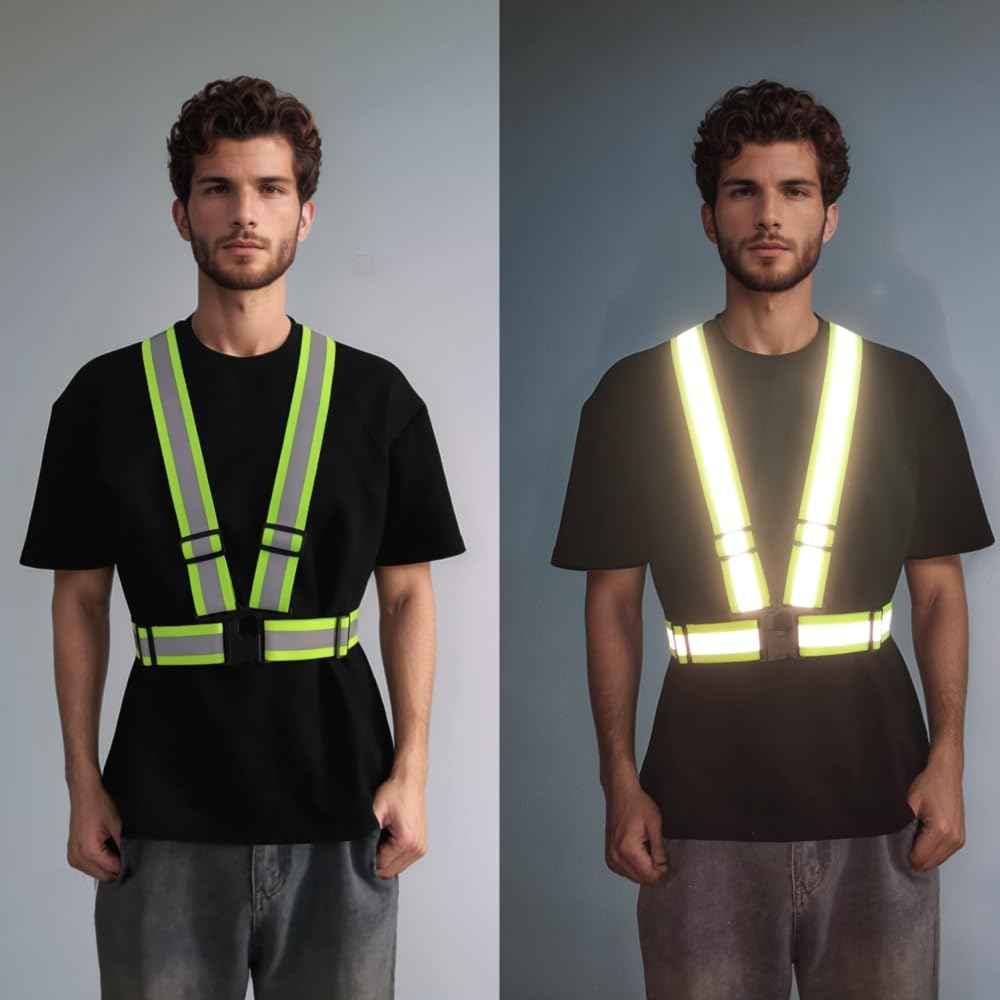 IDOU 2-Pack Heavy Duty 2.0 IN High Visibility Reflective Safety Strap | Adjustable Elastic Hi Vis Reflective Vest for Construction, Running, Cycling | Men & Women's Yellow Work Vest Plus/XXL