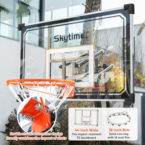Portable Basketball Hoop - 44in Black Backboard, Adjustable 5.3-10ft Height