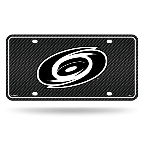 NHL Hockey Carbon Fiber Auto Tag - Carolina Hurricanes 6" x 12"