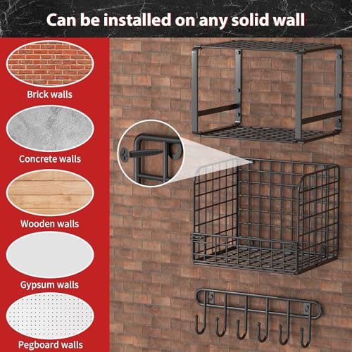 TomCare 2 Pack Garage Shelving Heavy Duty Garage Storage Shelves with Wire Baskets Laundry Room Shelves Wall Mounted shelving Tool Organizer for Shed Garden Kitchen Organization and Storage