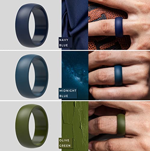 Silicone Wedding Rings for Men - Pack A: Stone Grey, Graphite Grey, Eclipse Blue, Pure White, Charcoal Black