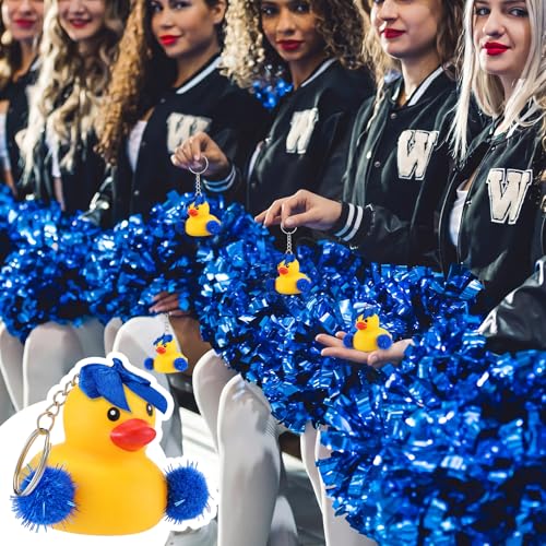 Cheerleader Rubber Duck Keychains - 12 Pcs Blue Gift Set