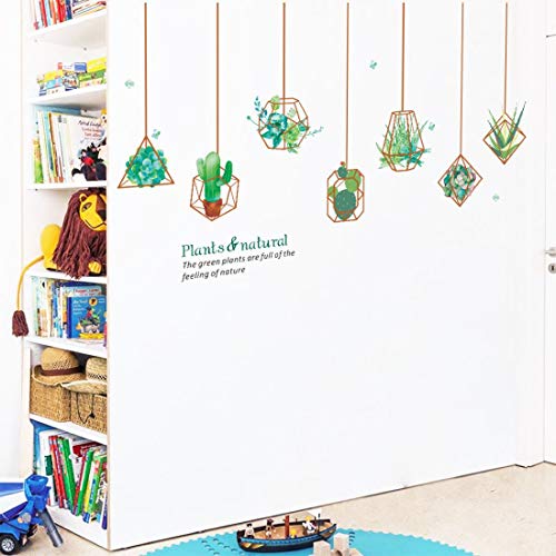 Hanging Geometric Plant Wall Decals Succulent Pot Wall Stickers Removable Art Murals for Bedroom Living Room Offices Classroom Decoration