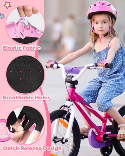 Kids Fingerless Bike Gloves - Pink, Small (2-3 Years) with Cushion