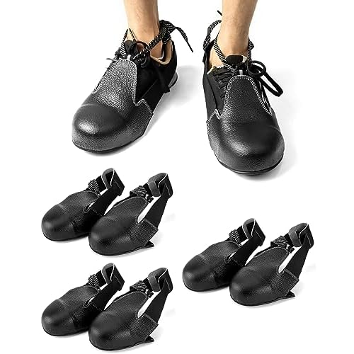 QWORK Steel Toe Cap Safety Overshoes Workplace Anti-smash Cover with Adjustable Strap for Men/Women, 4 Pairs (Size 5-12 US)