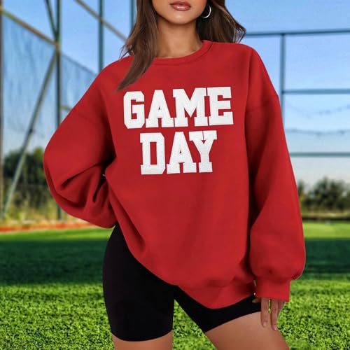 Oversized Game Day Sweatshirt for Women - Red, Large