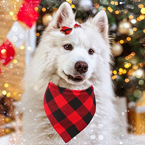 2 Pack Buffalo Plaid Dog Bandanas - Red Checkered Cotton Bib - Large