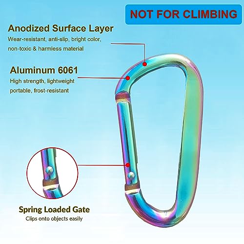 3" Aluminum Alloy Carabiner Clip - 2 Pack Colorful Keychain Hooks