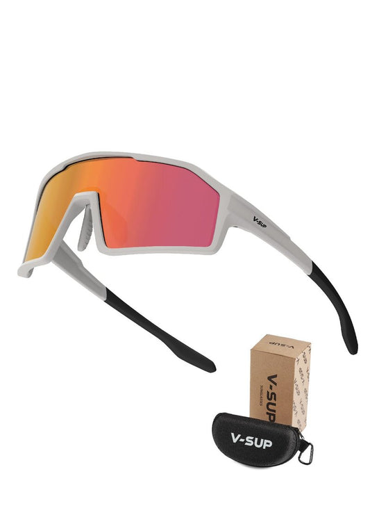 V-SUP UV400 Mens Sunglasses for Baseball, Cycling, Golf, Fishing, Pickleball, Running, Hiking, Sport Glasses for Outdoor Use, MTB–Safety Sunglasses for Men & Women (Gray Frame & Pink Gold Revo Lens)