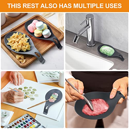 Silicone Spoon Rest Set for Stove Top and Kitchen Counter - 3 Pack, Gray