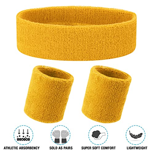 3-Piece Sweatband Set: Athletic Headband and Wristbands - Yellow